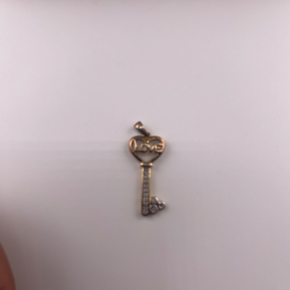 Real Diamond Heart Key necklace Gift for women, 10k Yellow Gold vermeil, SALE - Picture 3 of 3